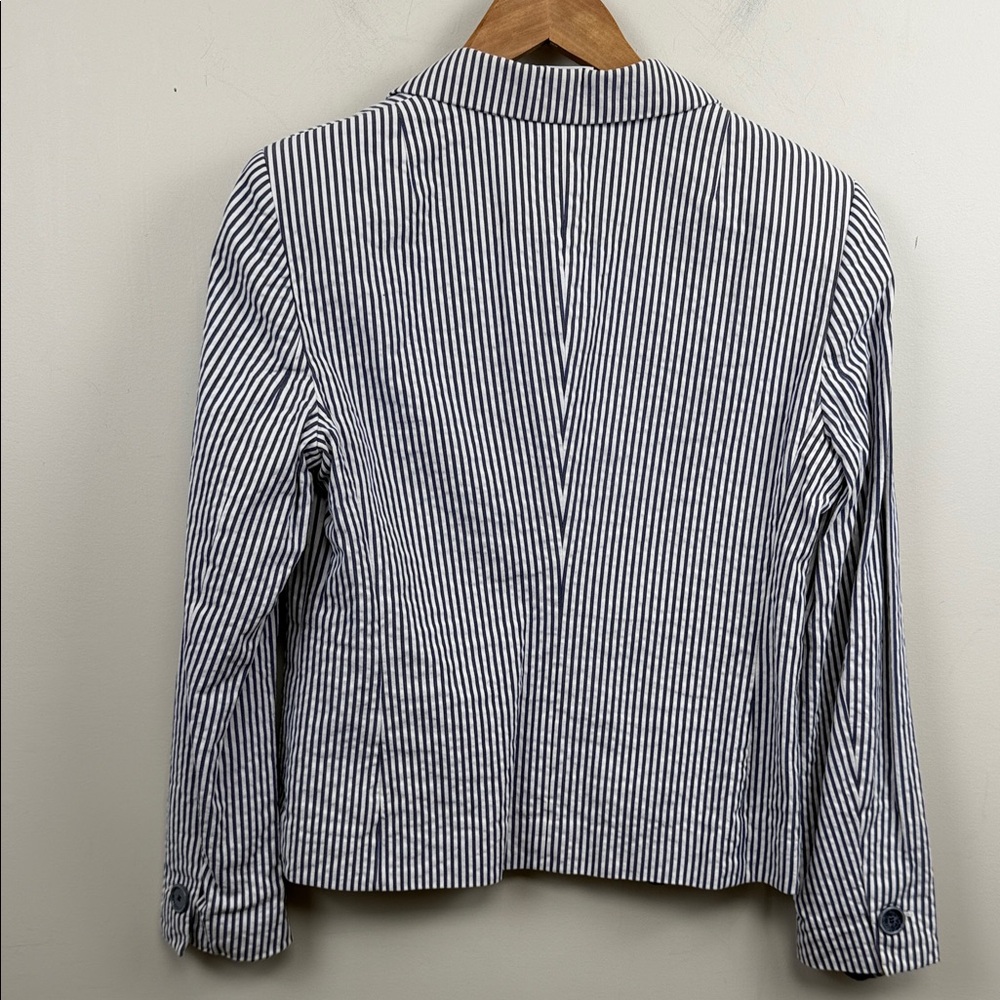 AKRIS PUNTO cotton Striped Navy & White seersucker Women's Blazer 6 - Picture 8 of 9